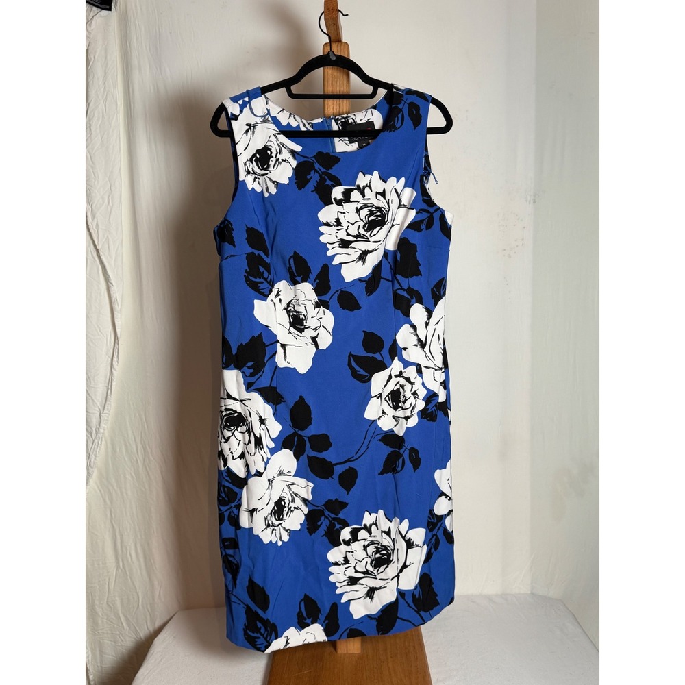 Scarlett Blue Floral Rose Print Sleeveless‎ Sheath Dress Women Knee Length 14